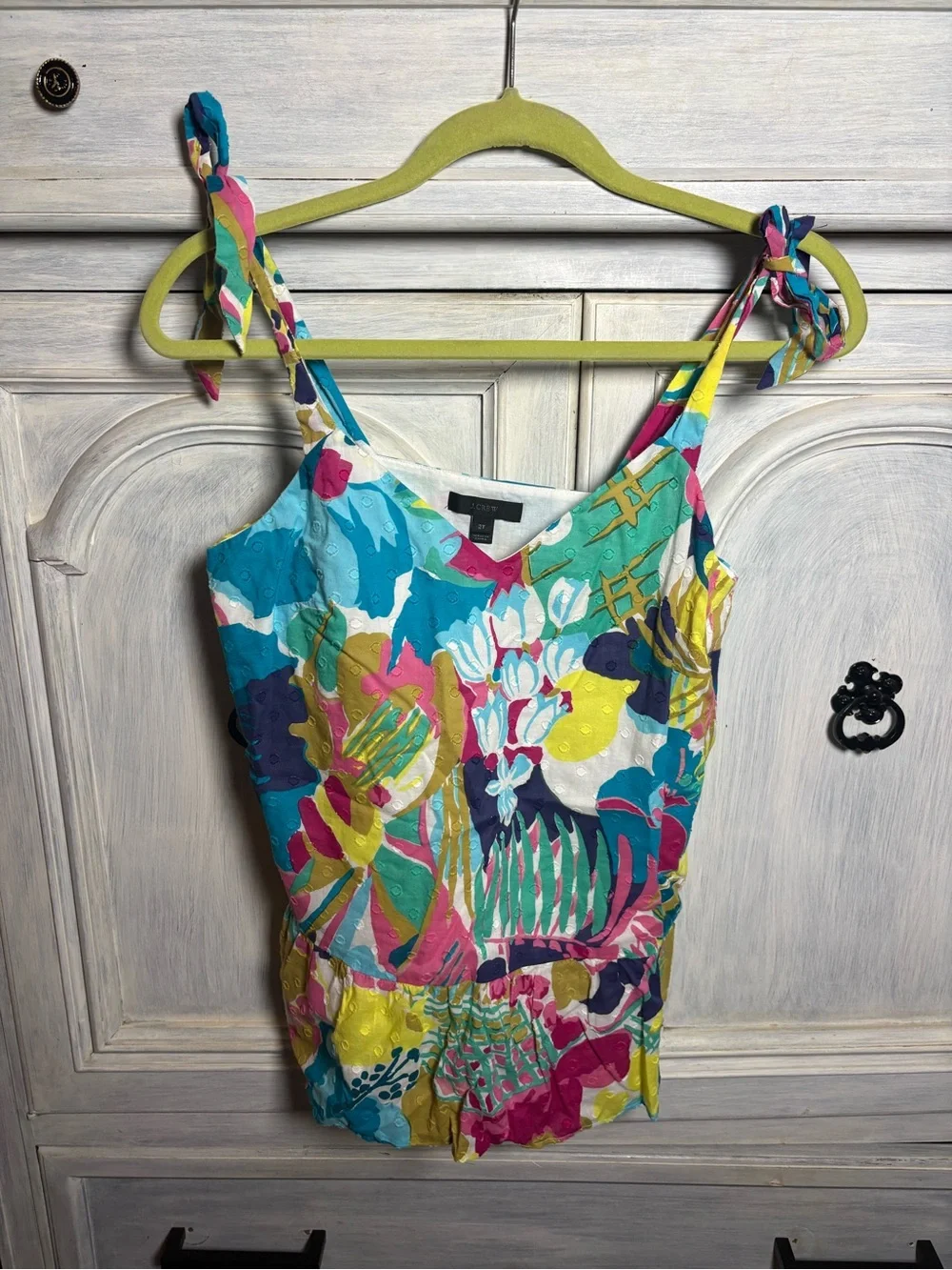 J. Crew Tie Strap Tropical Floral‎ Peplum Tank Preppy Vacation Garden